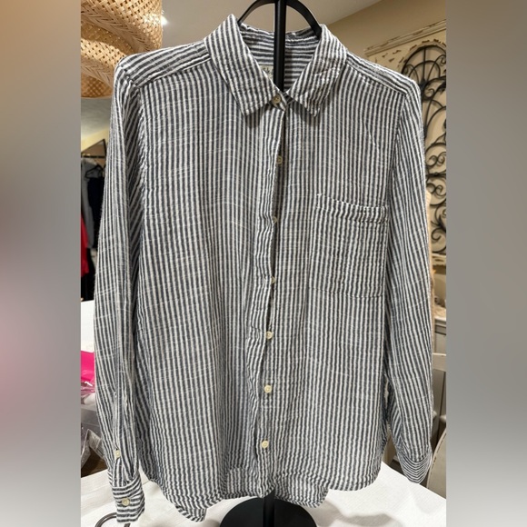 Style & Co. Tops - Style & Co. Women's Black and White Striped Button Down Shirt-#1097